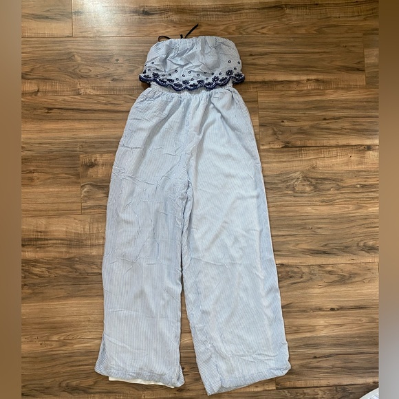 Jessica Simpson Pants - Jessica Simpson Strapless Striped Jumpsuit Small – Embroidered Wide Leg